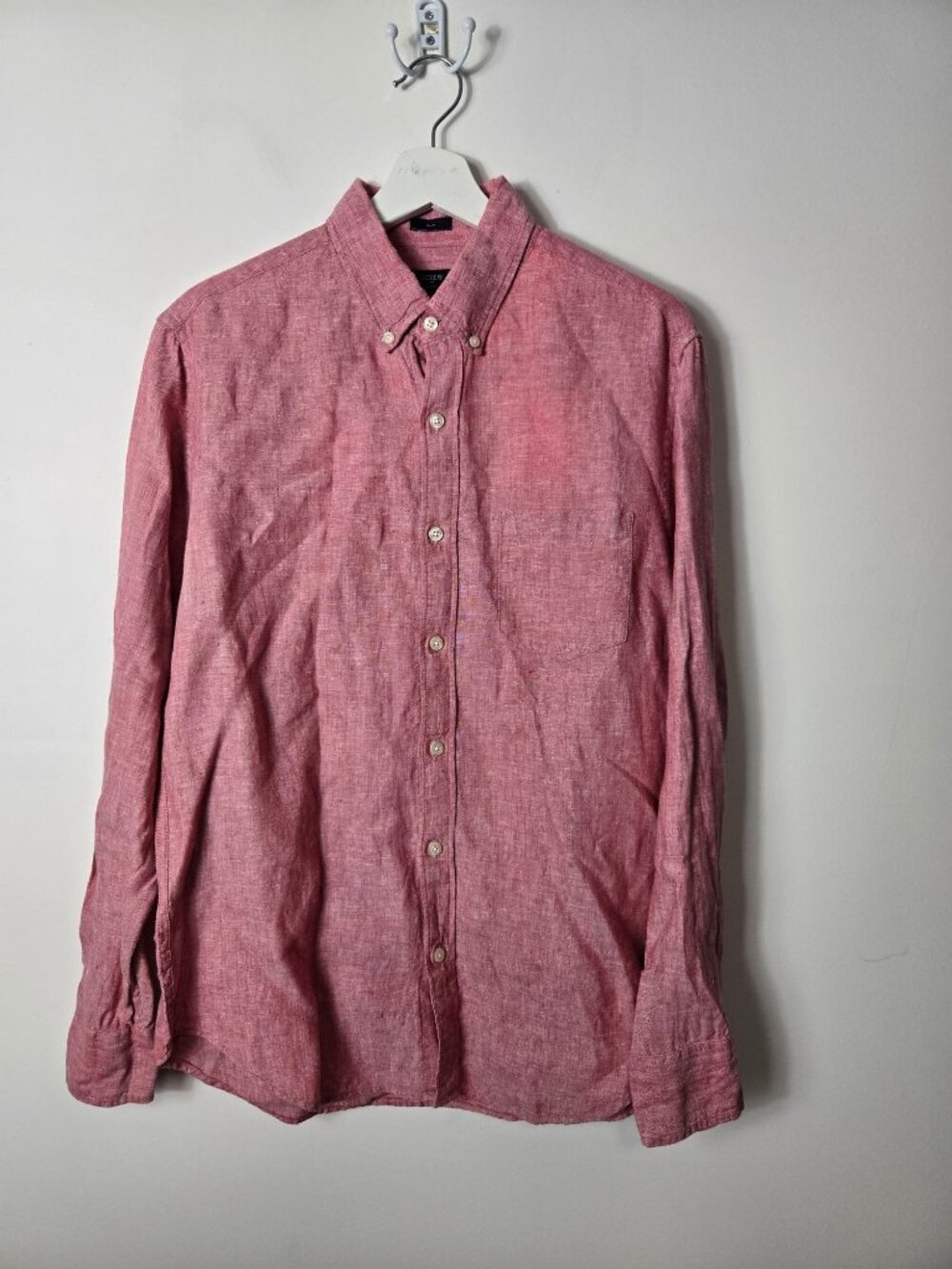 J.Crew Men's 100% Linen Slim Fit Long Sleeve Button-Up Shirt Size M Red